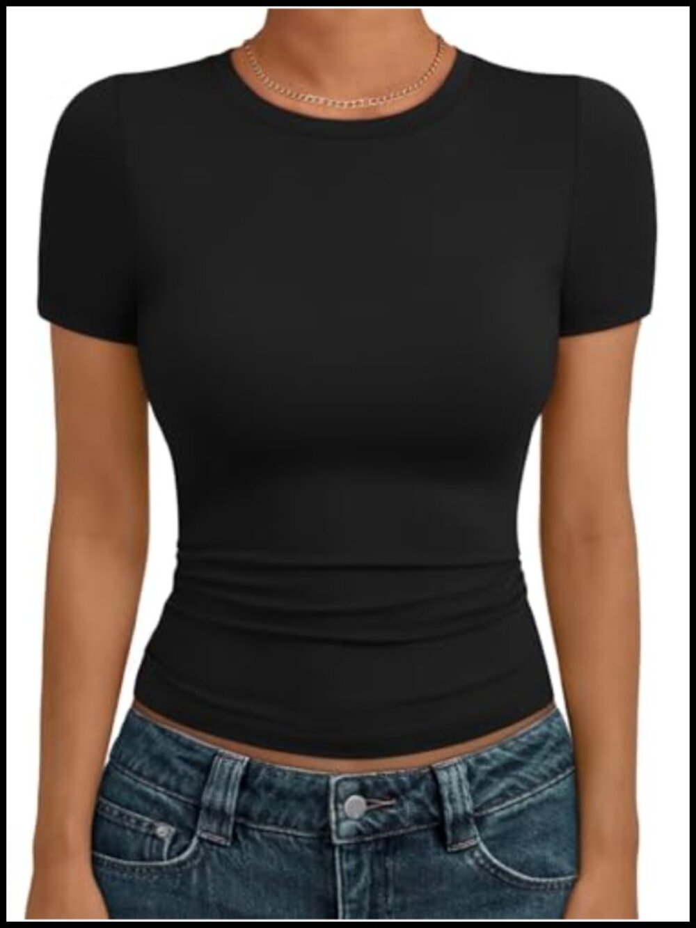 Women's Crewneck Short Sleeve Slim Fit Crop Top Buttery Soft Stretch T-Shirt